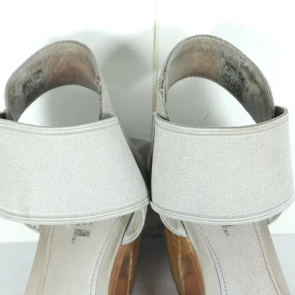 Sorel Women's Nadia US8,5 Dove Nubuck Chunky Heels Slip On Strappy Sandals